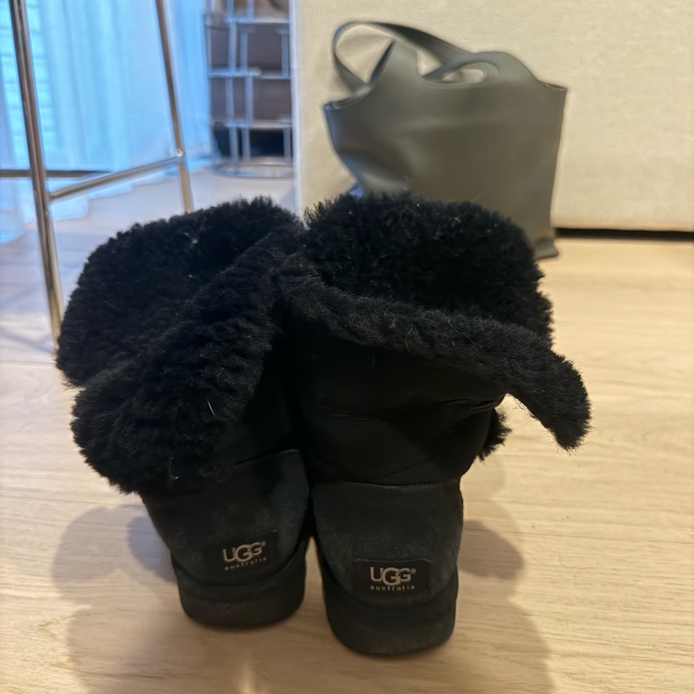 UGG Black Shearling Fold-Over Short Boots